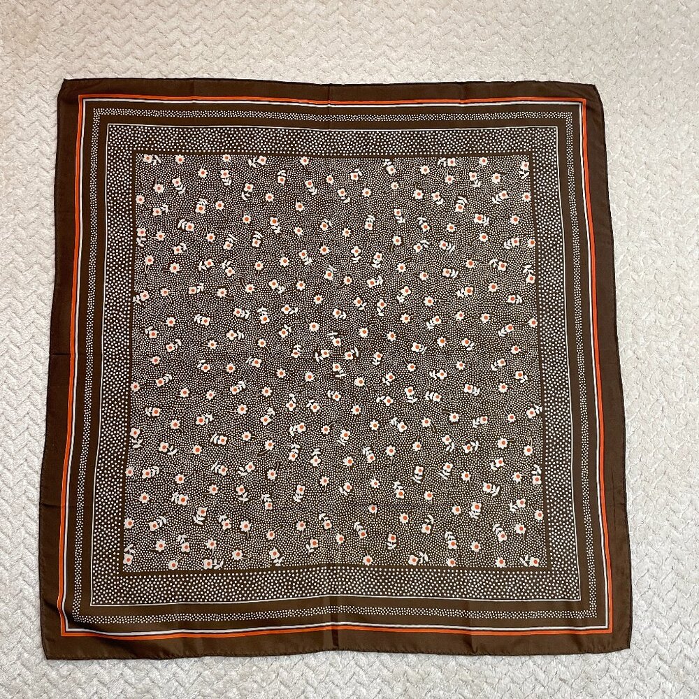 Vintage Baar &‎ Beard Brown Retro Academia Floral Polka Dot 50s Square Scarf